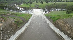 Lake Eppalock dam spillway overflowing