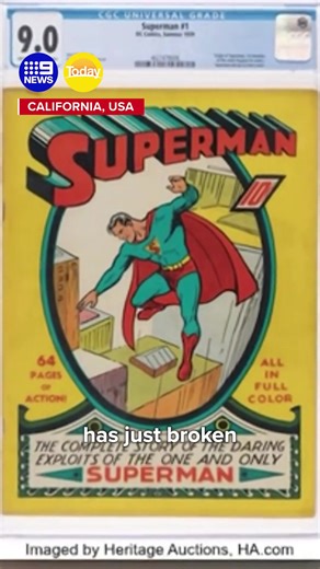 A copy of the first-ever Superman comic has sold at auction for an eye-watering price, after it was found under a stack of old newspapers. #9News | 9 News