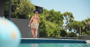 Holiday Child Running Jump Swimming Pool Stock Footage Video (100% Royalty-free) 3718044973 | Shutterstock