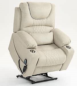 180 Degrees Lay Flat Lift Recliner Chair with Heat and Massage, Dual Motor Infinite Position Electric Power Lift Recliners for Elderly, Big Man Up to 400 LBS, Seniors, White