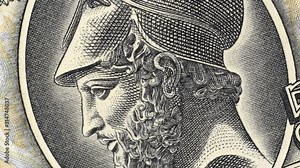 Pericles on Greece 50 drachma (1955) banknote rotated. Famous politician, orator and general of ancient Athens during its golden age. 4K