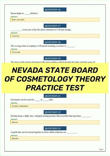 Nevada State Board Cosmetology Theory Practice Test 2026 | 100 Questions & Answers | Exam Review