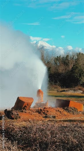 Healing thermal springs in Abkhazia. A hot hydrogen sulfide spring and an open-air geyser with a swimming pool. A source of thermal mineral water near Ochamchira.