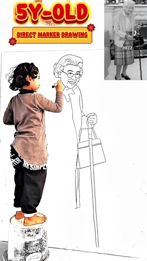 ​5yo Prodigy: Direct Marker Drawing of The Queen! #UKArt #QueenElizabeth #RoyalFamily #YoungArtist