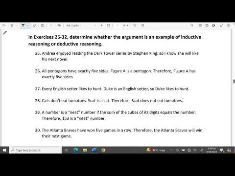 Ex # 1.1 Q # 25-32: Determine Whether the Argument is an Example of Inductive or Deductive Reasoning