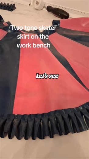 Fetasia Latex on Instagram: "Fresh off the work bench, the two tone latex skater skirt in metallic pink and blue. #fashion #alternative #latex #fashiondesigner #latexfashion"