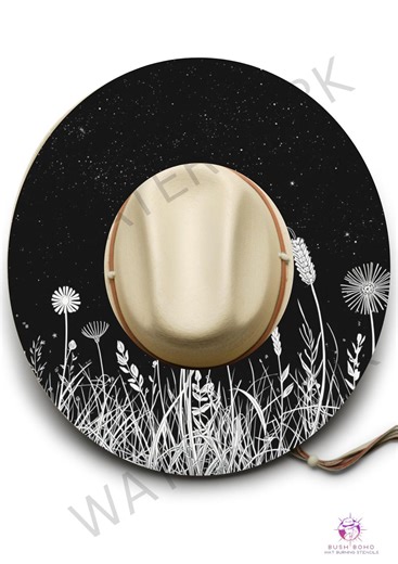 Starlit Meadow Hat Burning Design, Pyrography Stencil (digital Template) - Etsy