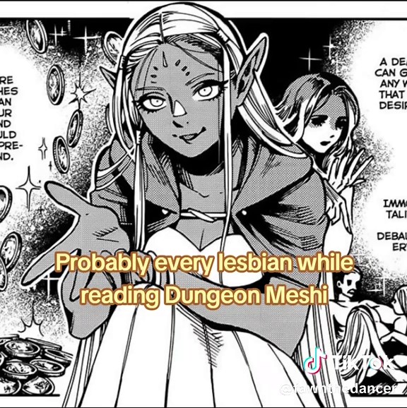 Don't mind the sneak, I'm trying to spread agendas. Futch Kabru. This also goes along with my butch Mithrun agenda. And I might as well say that I like all sorts of trans Thistle headcanons. Ftm, Mtf, nonbinary, genderfluid, or anything else. It doesn't matter to me. Also while I'm saying that, Im a hardcore ftm Senshi fan. And-- #dungeonmeshi #deliciousindungeon #lesbian #relateable #fyp