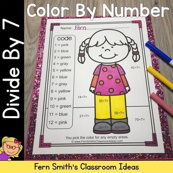 Divide By 7 Color By Number Worksheets for Third Grade