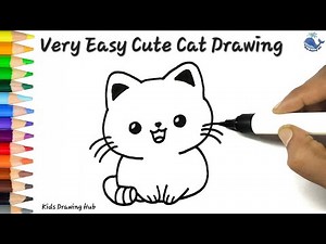 HOW TO DRAW A CUTE CAT || Easy Cat Drawing Tutorial || Kids Drawing Hub