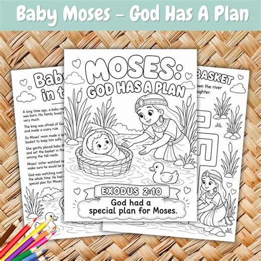 Moses Bible Story Coloring Pages, Sunday School Craft Activity (PDF) - Etsy
