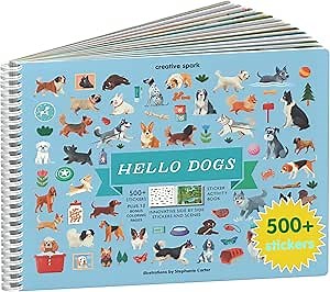 Hello Dogs 500+ Kids Sticker Book by Cupkin Toddler Airplane Travel Activity Coloring and Sticker Book, Easter Basket Stuffer, 12 Coloring Pages 12 Scenes for Children's of 2-8 Years