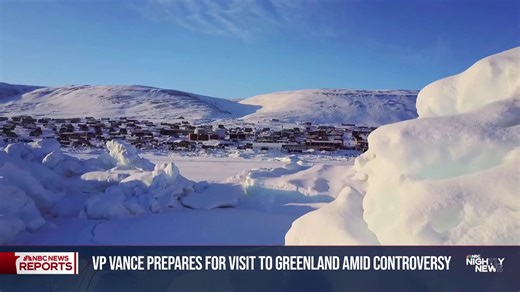 NBC News' Molly Hunter has made her way to the northernmost capital in the world, to Nuuk, Greenland. But the Vice President, the Second Lady and the rest of the U.S. delegation arriving tomorrow won't set foot in the Greenlandic city. In short, the Greenlandic government says, they weren't invited and they're not welcome. Instead, they're headed straight to Pituffik Space Base in the remote northwest to meet with US military personnel, a scaled back visit welcomed by locals. | NBC Nightly News 