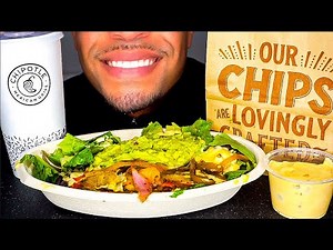 ASMR Chipotle Bowl Mukbang BIG BITES Chips Guacamole Beans Jerry Eating No Talking Mouth Sounds