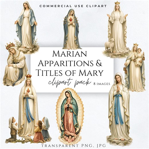 Marian Apparitions Clipart PNG | Our Lady of Guadalupe, Fatima, Lourdes | Catholic Virgin Mary Bundle, Immaculate Heart, Religious Clipart - Etsy