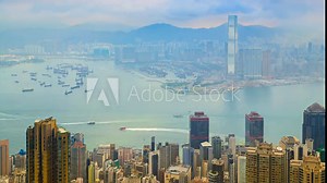 Hong Kong Cityscape High Viewpoint Victoria Peak Of Hong Kong, China 4K Time Lapse