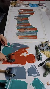 Penultimate layer of ink on this patchwork landscape monotype. Here I'm printing textures in the foreground grasses over previous layers of ink. The final stage will be printing some dark seedheads and trees. I hope to share another video very soon showing this image being completed. . . . #seedheads #workinprogress #northumberland | Rebecca Vincent Artist