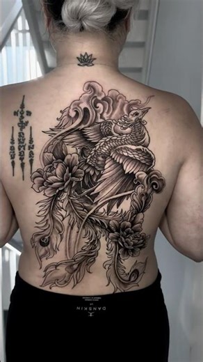 Phoenix Back Tattoo 🔥 Black & Grey Full Back Piece