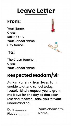 Leave Letter | Leave letter for Fever | Letter writing Format in English | Sick leave