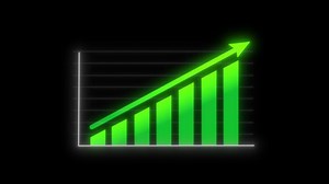 Download Green Glowing Animated financial line growth chart. Growth bar chart of economy. Graph illustration isolated on Black background. for free
