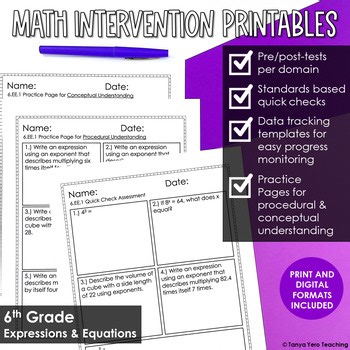 6th Grade Math Intervention Expressions and Equations | RTI Progress Monitoring