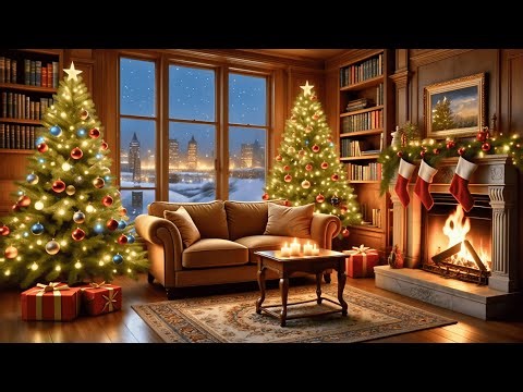 Serene Christmas Jazz Moments 4K Ultra HD | Snowfall Sounds & Cozy Firelight