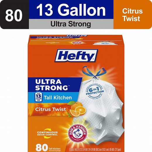 Hefty Ultra Strong 13 Gallon Trash Bags, Tall Kitchen Trash Bags, White, Citrus Twist Scent, 80 Bags - Walmart.com