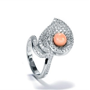 Queen Conch & White Zircon Flower Ring in 925 Sterling Silver