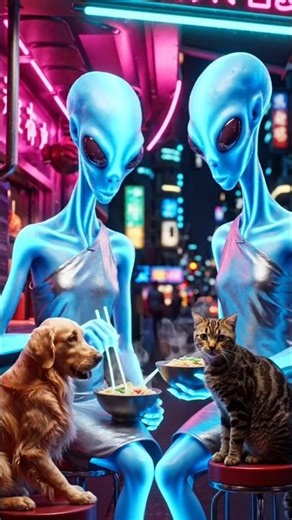 alien 👾👽 eating noodles with animals...#alien #viral #shorts