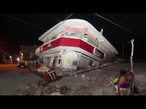 Liquefaction demo illustrating buildings toppling