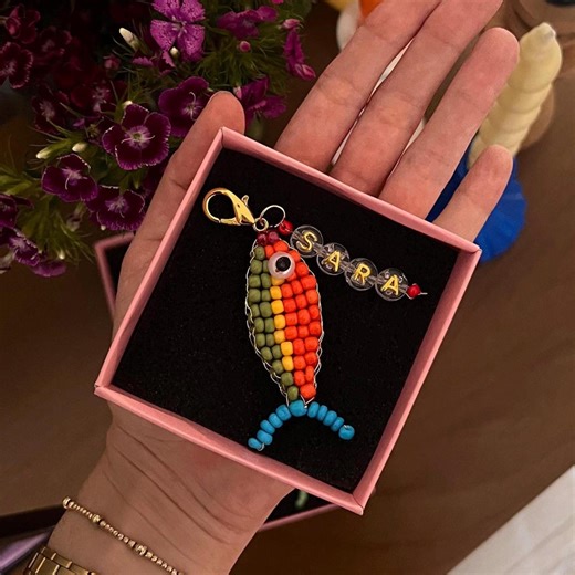 Beaded Fish Charms With Name, Beaded Fish Key Chain, Name Keychain for Bridesmaid, Custom Seed Bead Fish Charms, Personalised Name Keyring - Etsy