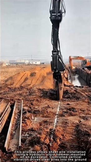Sheet Pile Installation Work Tool Using Hydraulic Vibro Hammer #worktool
