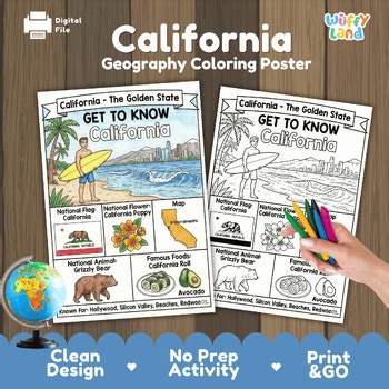 California State Symbols Activity Geography Coloring Page Worksheet 50 States