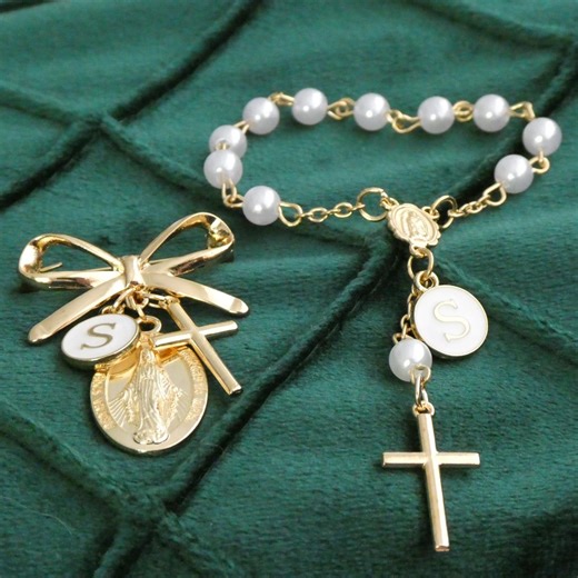 Baptism Gift Set Personalized Catholic Pin & Rosary, Baby Christening - Etsy