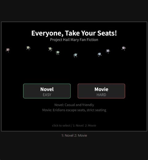 A fan has made a Project Hail Mary browser game where you play as Ryland Grace... [book/movie spoiler], trying to seat a room full of Eridian students using nothing but a piano keyboard. It’s chaotic, and you’ll want to try it yourself.