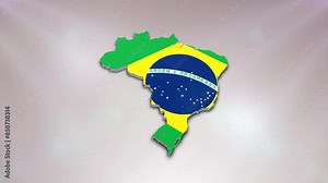 Brazil Flag on its Country Map, 3D Map Flag Opener Suitable for Politics, Elections, Travel, News and Sports Events and Presentations