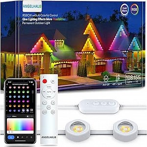 ANGELHALO Permanent Outdoor Lights Pro, 155ft with 108 LED Lights for Daily and Accent Lighting, Multiple Scene Modes Eaves Lights with Warm and Cool White Light, IP65 Waterproof, Works with Alexa