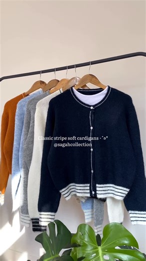 SAGAH COLLECTION ONLINE on Instagram: "Classic stripe soft cardigans avai @sagahcollection Colors: Blue, white, gray, light blue and orange Size: Free size Delivery all over Nepal"