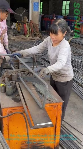 Female Workers Master Rebar Bending: Precision in Action