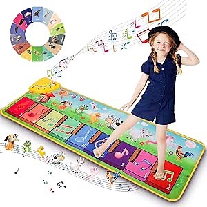 Kids Musical Mats, Musical Toys Kids Piano Keyboard Floor Dance Mat Carpet Animal Blanket Antiskid Touch Playmat with 25 Music Sounds for Early Learning Education Toys Girls Boys Toddlers