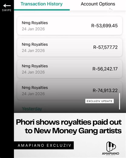 DJ Maphorisa through his label New Money Gang paid out well over 7 Million Rands of Artist royalties in a week. Contrary to the popularized notion that Phori does not pay artists. This time he brought receipts to silence his critics. Who do you think got that 500k?