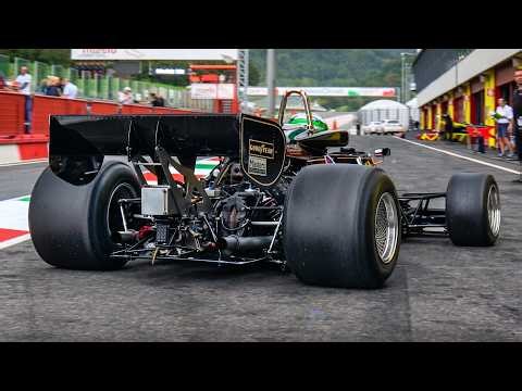 Historic Formula 1 Cars from the Cosworth DFV V8 era racing at Mugello feat. RAW engines Sound!