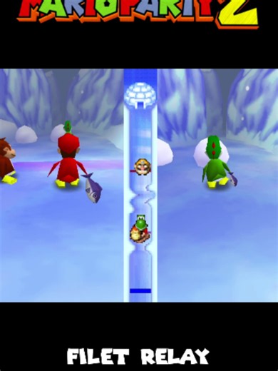 Mario Party 2: Filet Relay Mario Party 2 is a 1999 party game for the Nintendo 64 and the second entry in the Mario Party series. Developed by Hudson Soft, it builds on the original game with new boards, minigames, and a stronger emphasis on themed adventures. The game features six playable characters: Mario, Luigi, Peach, Yoshi, Wario, and Donkey Kong. Players compete on one of six different game boards, each representing a different adventure theme. Mario and the others take on costumes matchi