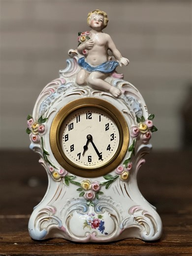 Vintage German Porcelain Cherub Clock | Rococo Floral Mantel Clock - Etsy