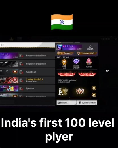 India's first 100 level plyer send me friend request @IcecoldFF #100lvl #freefiremax