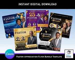 Pastor Appreciation Flyer Bundle: Editable Church Program Canva Templates (digital Download) - Etsy