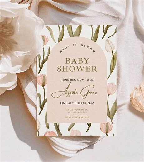 Baby Shower Invitation Template Editable, Baby Shower Invite Canva, Floral Baby Shower Invitation, Baby in Bloom Invite, Instant Download - Etsy