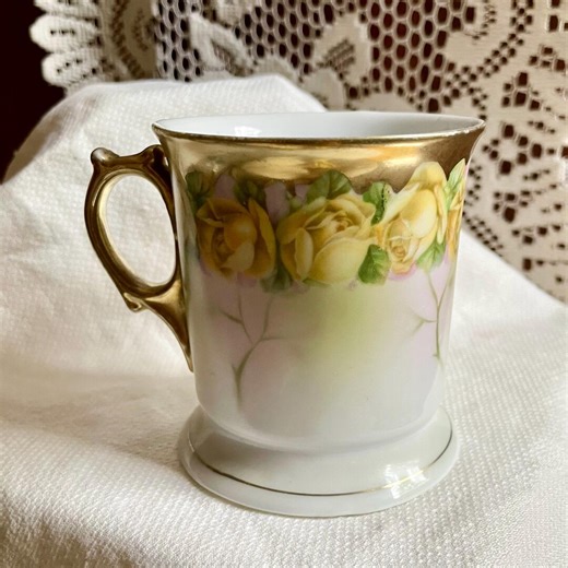 Antique Leuchtenburg Germany Shaving Mug | Hand-painted Yellow Roses & Gold Detailing | Vintage German Porcelain | Floral Bathroom Decor - Etsy