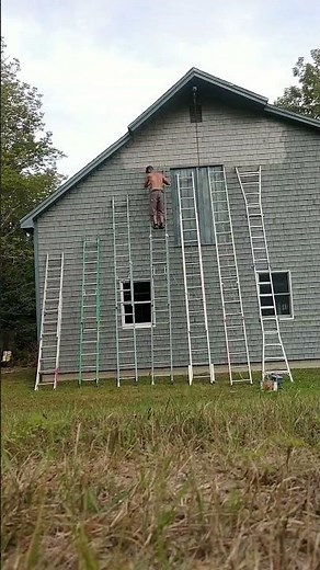 Using a bunch of ladders to paint the side of a house. #construction