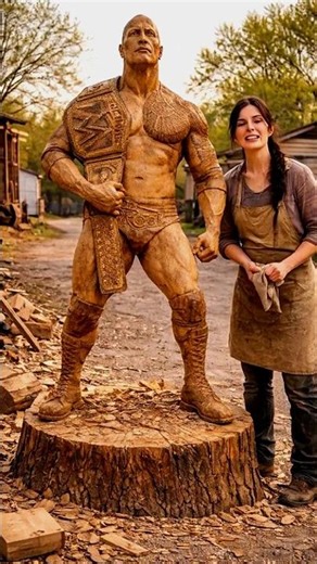 Turning Wood into The Rock 🪵💪 | Insane Wooden Portrait Sculpture | #shorts #therock #woodscraft